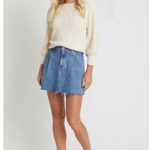 We the Free high rise pleated denim raw hem skirt